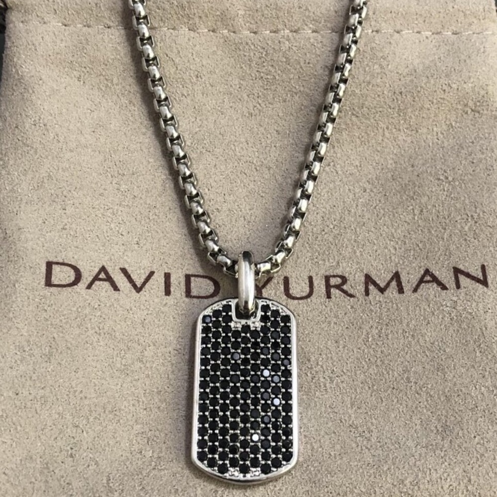 David Yurman Pavé Tag Necklace in Sterling Silver with Black Diamonds